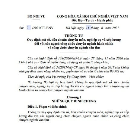 Mã Số, Tiêu Chuẩn Chuyên Môn, Nghiệp Vụ Và Xếp Lương đối Với Các Ngạch Công Chức Chuyên Ngành Hành Chính Và Công Chức Chuyên Ngành Văn Thư