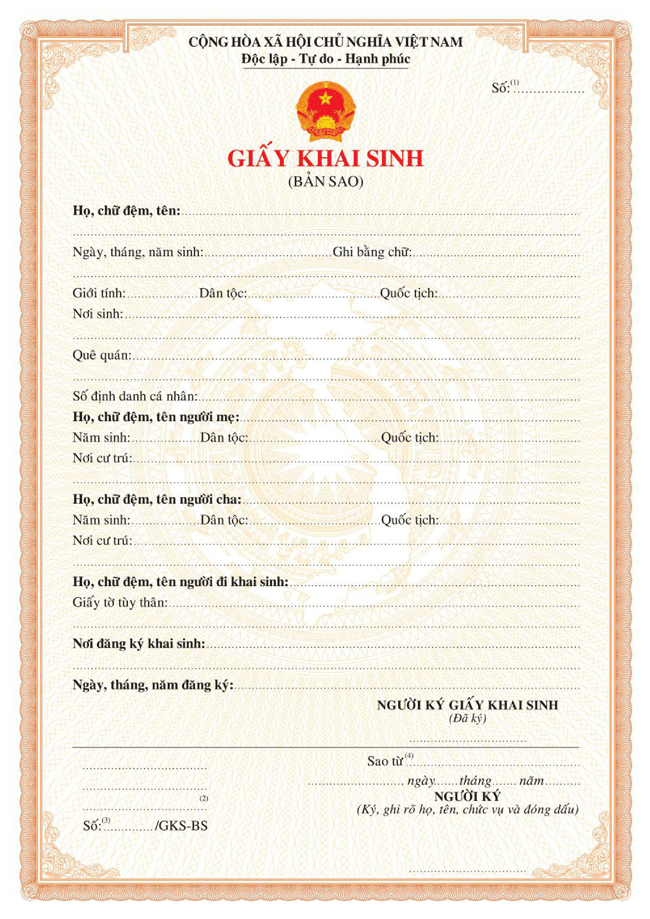 Mẫu Bản Sao Giấy Khai Sinh