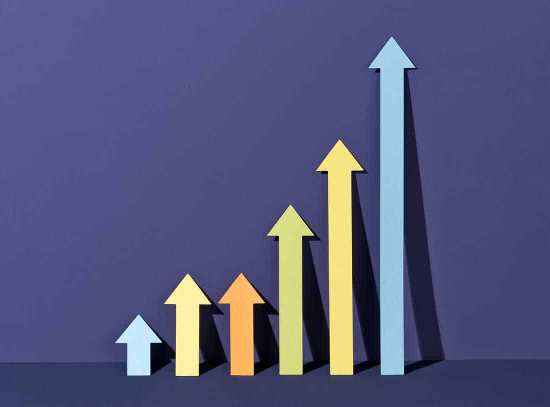 Rising Bar Chart Moving Up Composed Of Rising Arrows