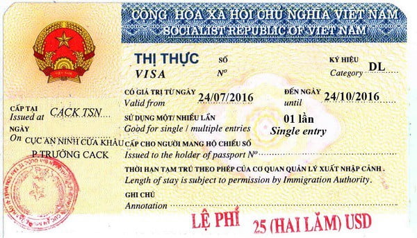 Vietnam Tourist Visa Sample