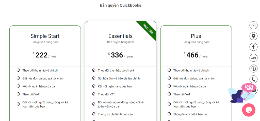 Báo Giá Phần Mềm Kế Toán Quickbook
