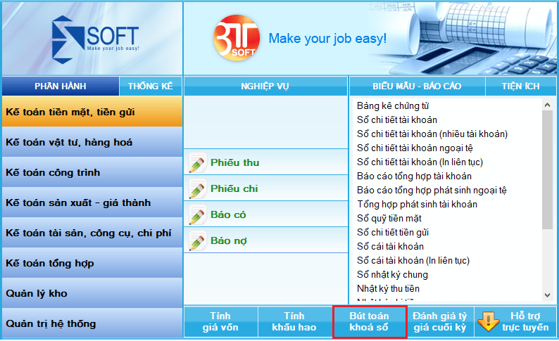 Hướng Dẫn Kết Chuyển Cuối Kỳ Trên Phần Mềm Kế Toán 3tsoft