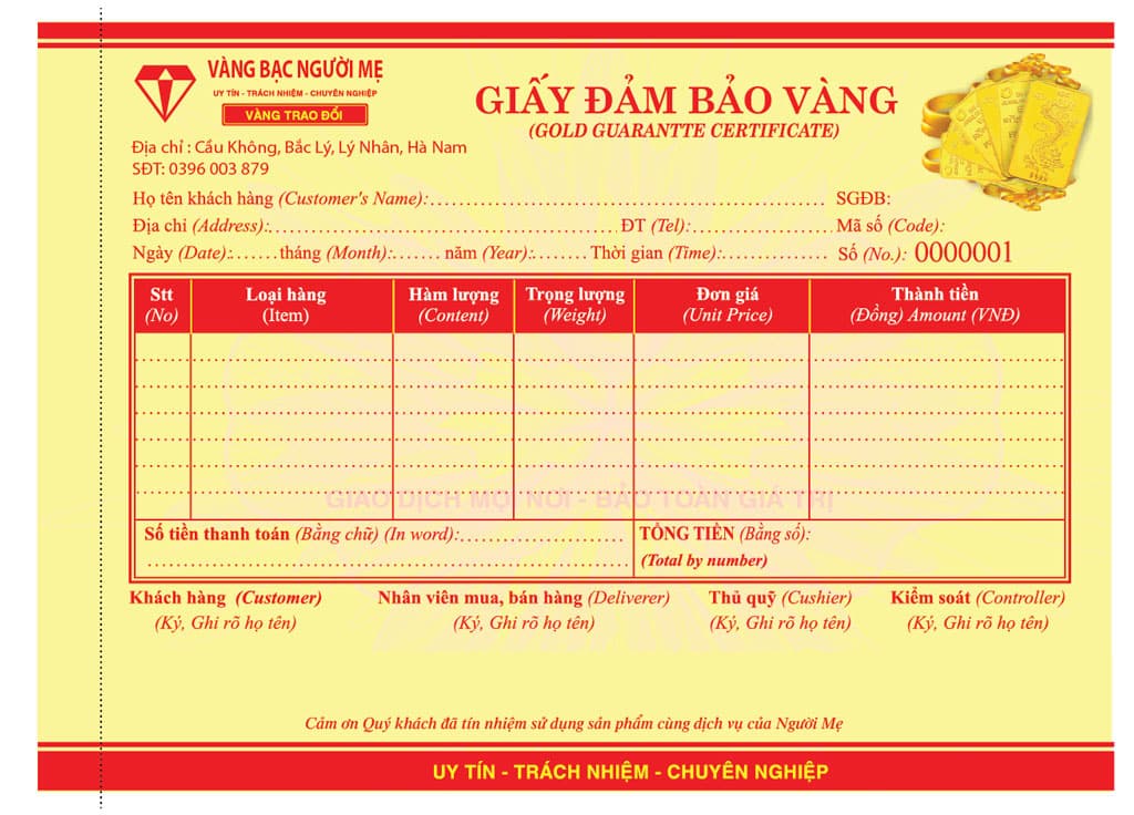 Mẫu Giấy đảm Bảo Vàng Mới Nhất Hiện Nay 2022