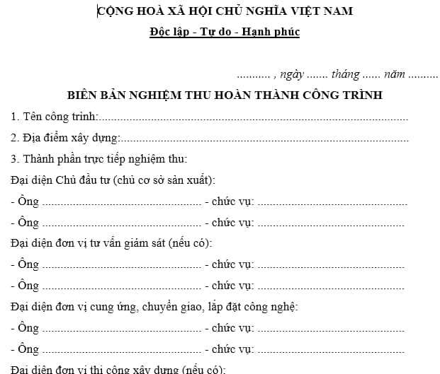 Biên Bản Nghiệm Thu Thang Máy