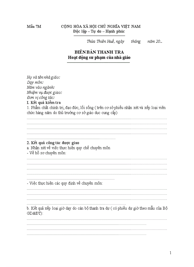 Biên Bản Thanh Tra Giáo Viên