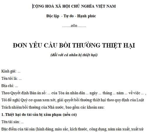 Biên Bản Yêu Cầu Bồi Thường Thiệt Hại