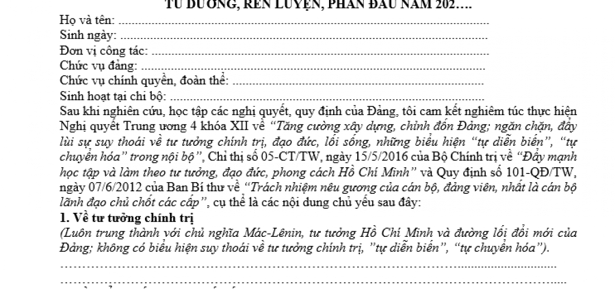 Thực Hiện Cam Kết Tu Dưỡng Rèn Luyện Phấn đấu