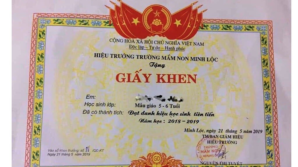 mẫu giấy khen học sinh tiên tiến