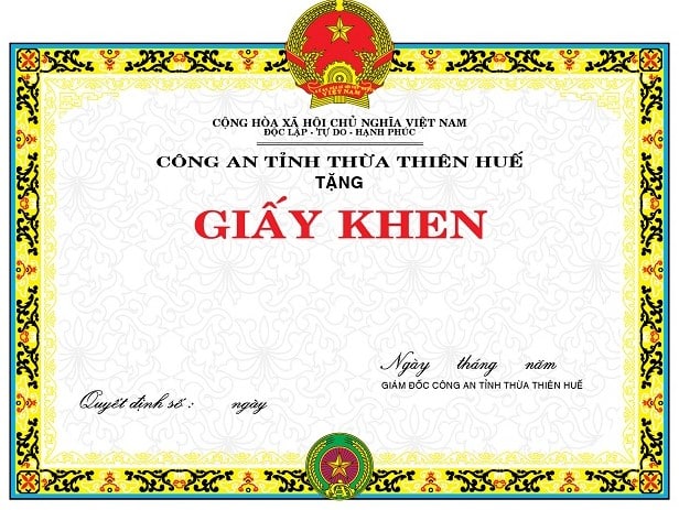 mẫu giấy khen công an