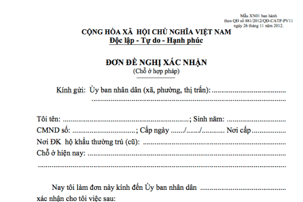 Mẫu Giấy Xác Nhận Nhà ở Nơi Cư Trú Hợp Pháp