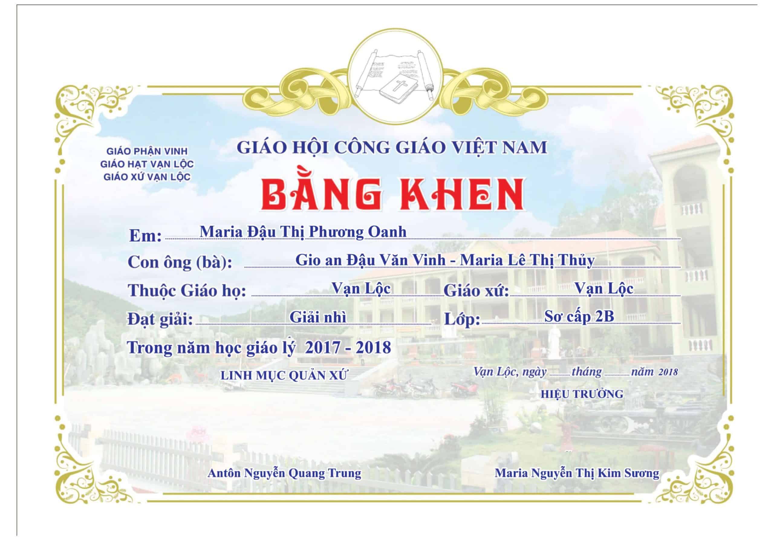 mẫu giấy khen công giáo