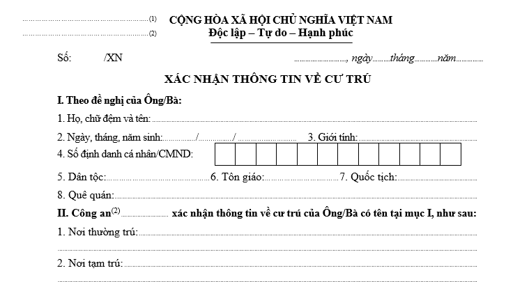 Quy Định Về Xác Nhận Nơi Cư Trú