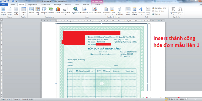Cách Chèn Hóa đơn Mẫu Vào File Word 2
