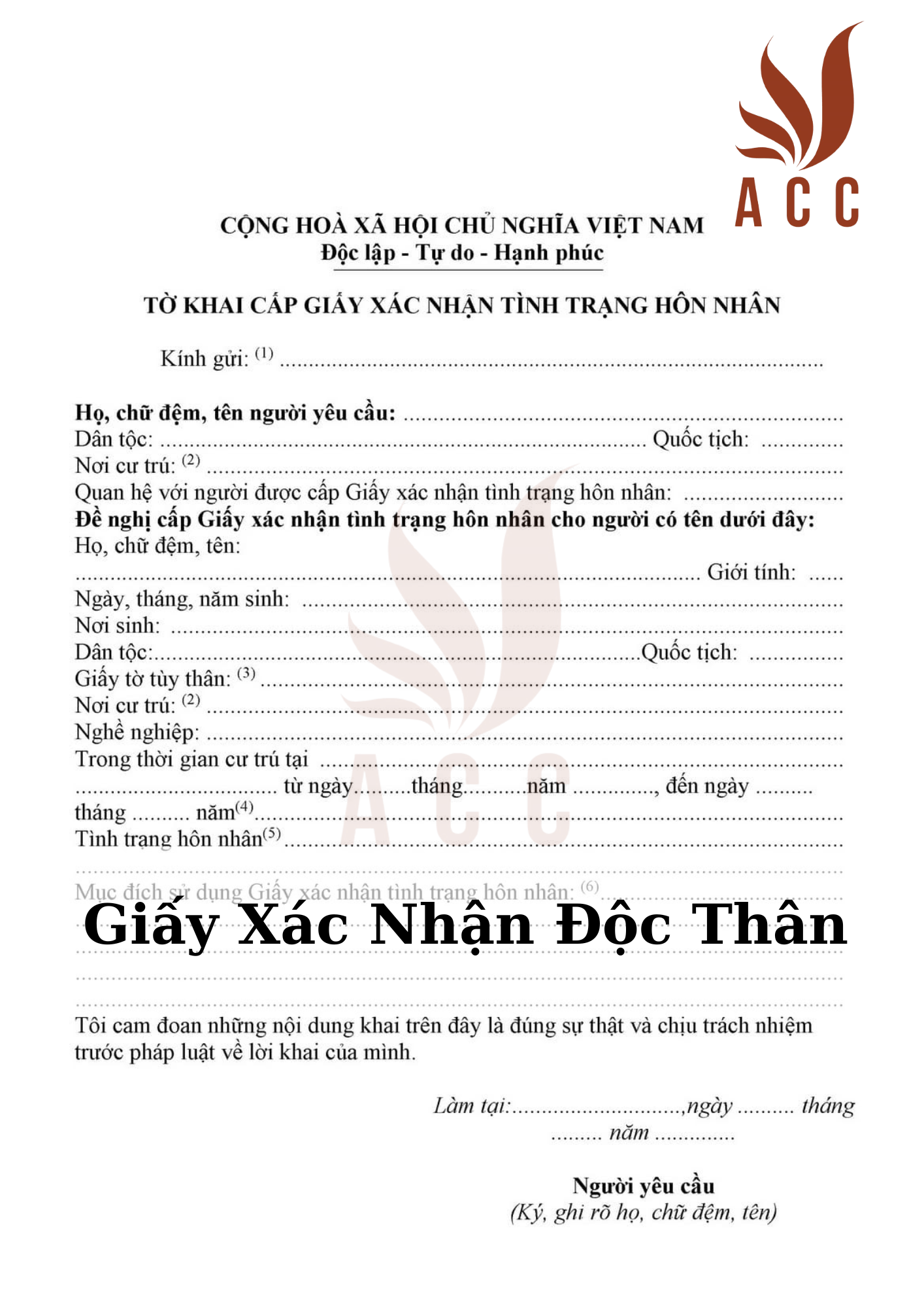 Giấy Xác Nhận Độc Thân