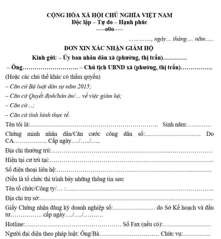 Giấy Xác Nhận Giám Hộ