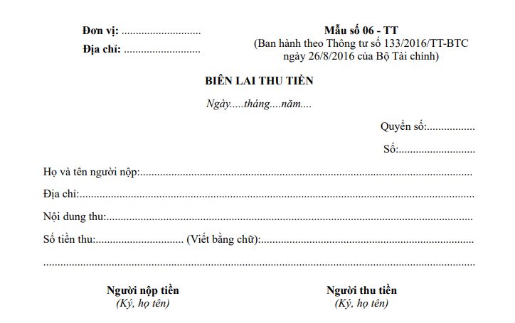 Mẫu Biên Lai Thu Phí Và Lệ Phí