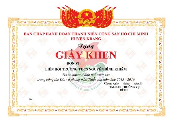 mẫu giấy khen đoàn thanh niên