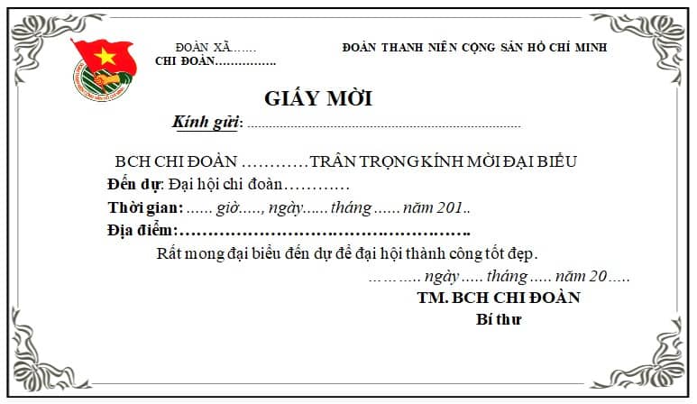 mẫu giấy mời đại hội đoàn