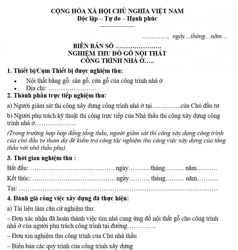 Biên Bản Nghiệm Thu Công Trình Nội Thất [mới Nhất 2023]