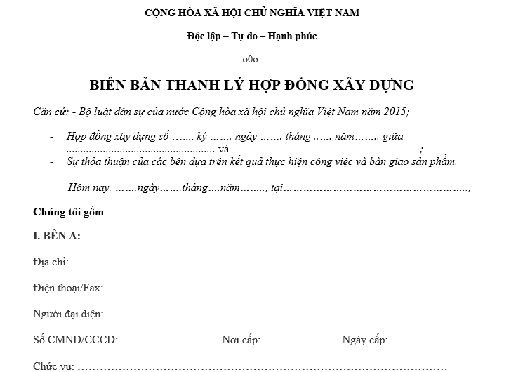 Biên Bản Hủy Hợp đồng Thi Công Mới Nhất