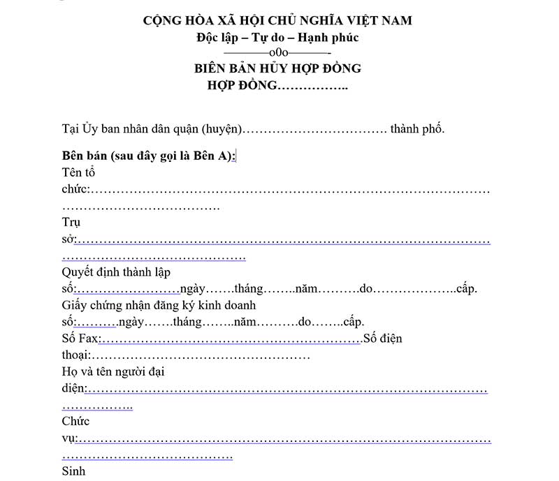 Biên Bản Hủy Hợp đồng Trong Tiếng Anh