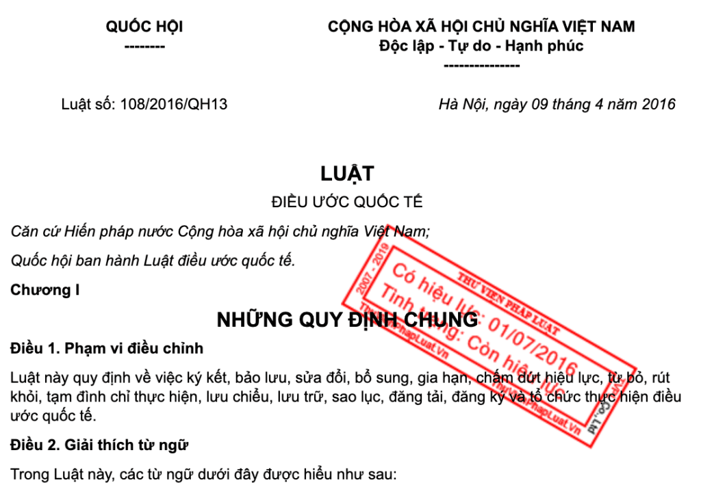 Điều 6 Luật điều ước Quốc Tế 2016