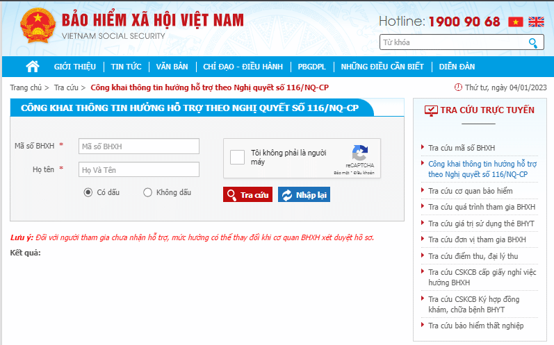 Hướng Dẫn Tra Cứu Các Gói Hỗ Trợ Theo Nghị Quyết 116nq Cp