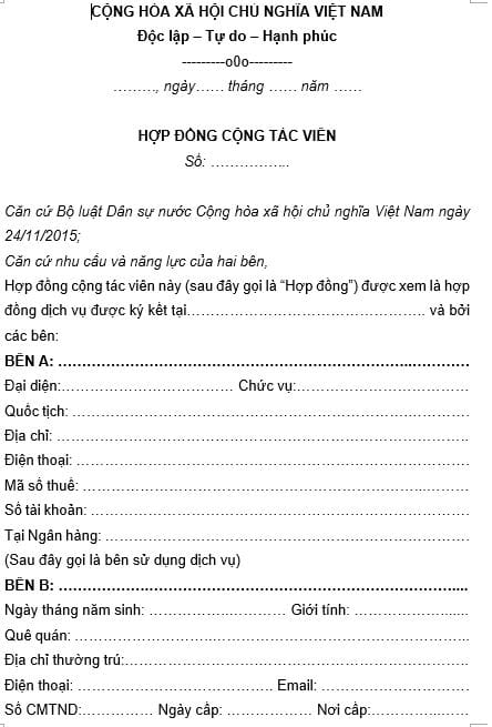 Mẫu Hợp đồng Cộng Tác Viên Dịch Vụ Năm 2023 Mới Nhất