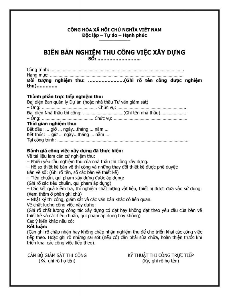Quy định Về Biên Bản Nghiệm Thu Công Trình Như Thế Nào?