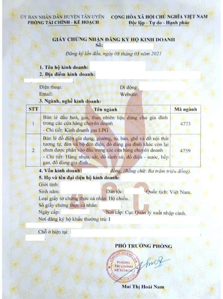 Giay Chung Nhan Dang Ky Ho Kinh Doanh Gas
