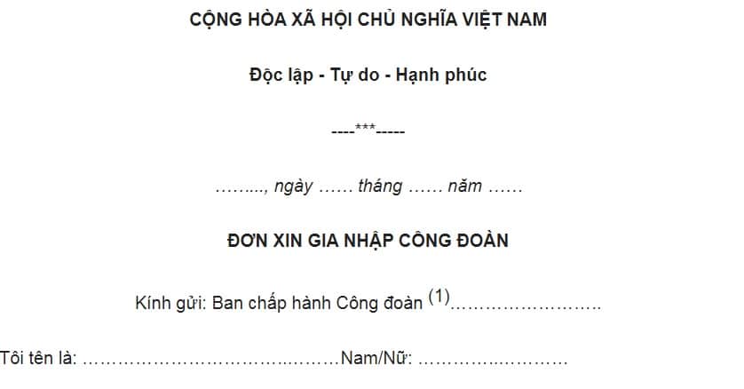 Mẫu đơn xin gia nhập công đoàn trường học