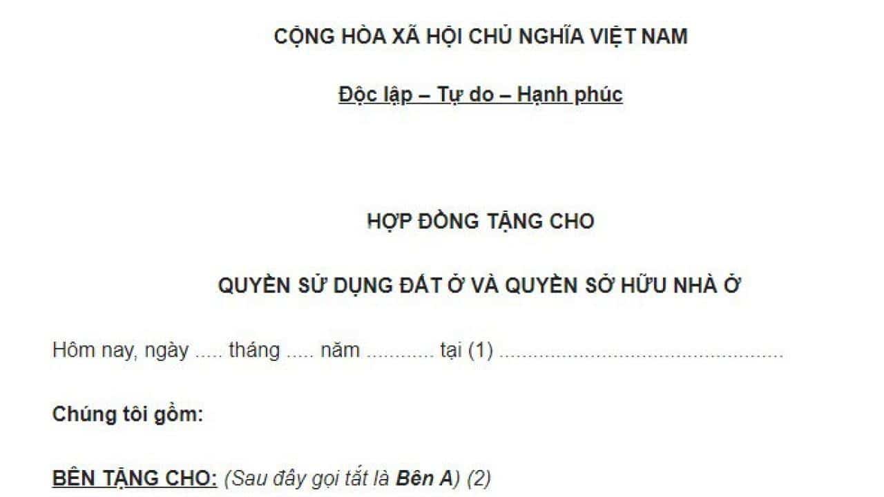 Thủ tục chứng thực hợp đồng tặng cho quyền sử dụng đất