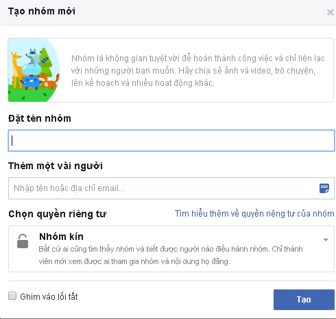 Chọn "Tạo" để lập group