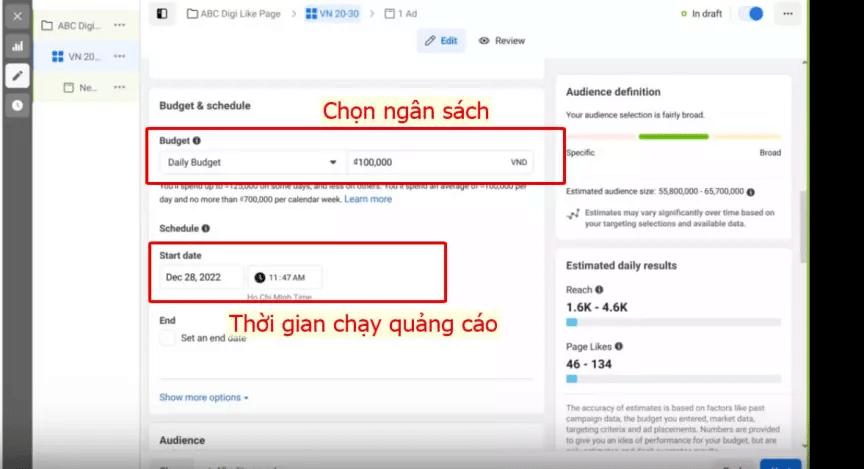 Chọn ngân sách chiến dịch