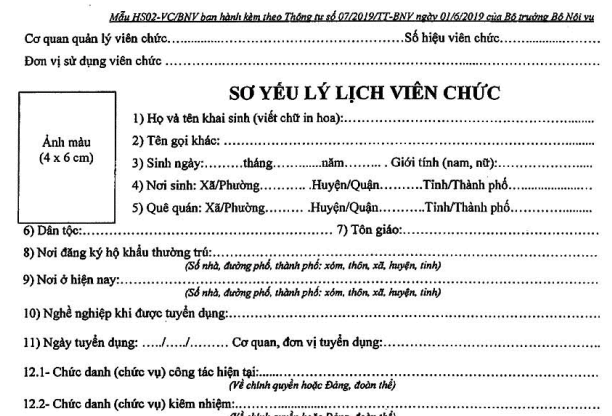 Mẫu Số 2 Mẫu Sơ Yếu Lý Lịch Viên Chức Ban Hành Kèm Theo Thông Tư Số 12 2012 Tt Bnv