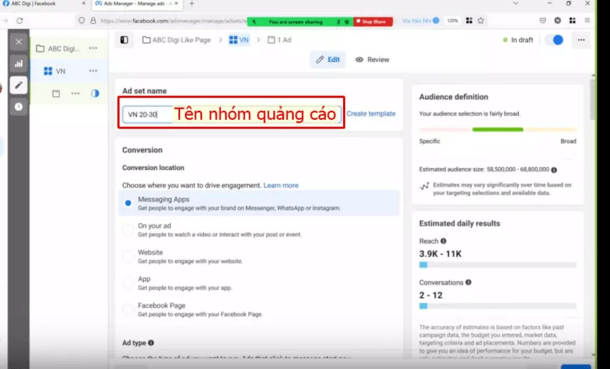 Chọn fanpage bạn muốn quảng cáo