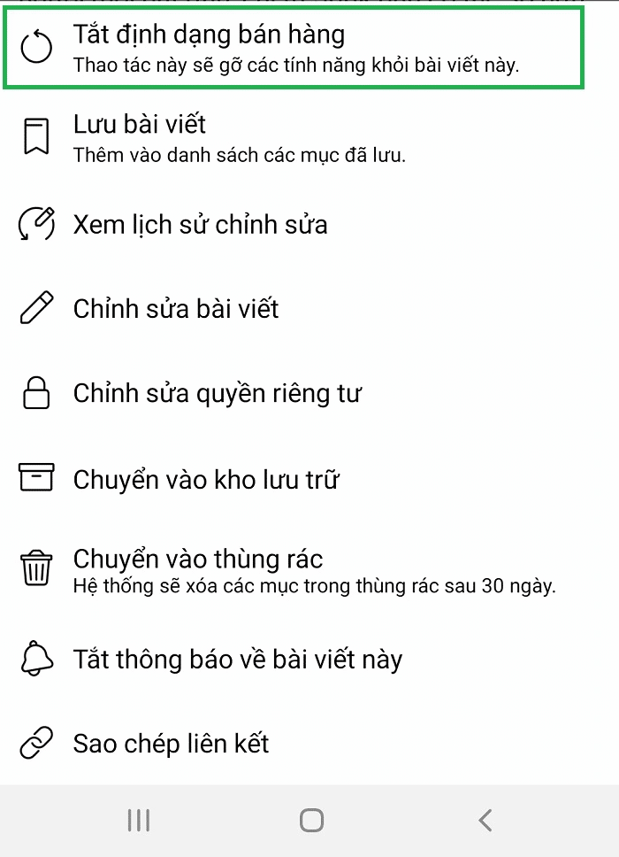 Cách tắt định dạng bán hàng trên facebook