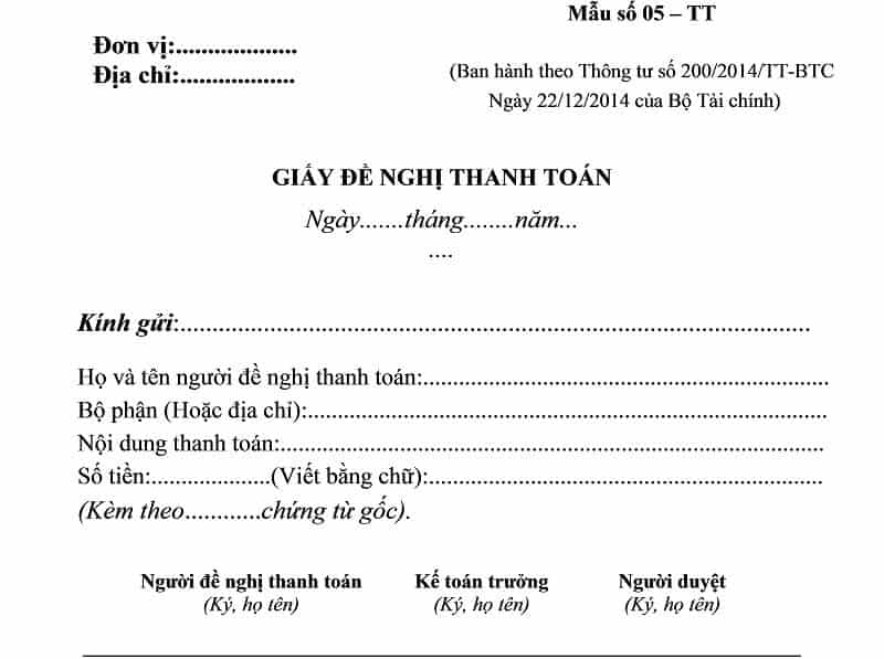 Mẫu đề Nghị Thanh Toán Công Nợ