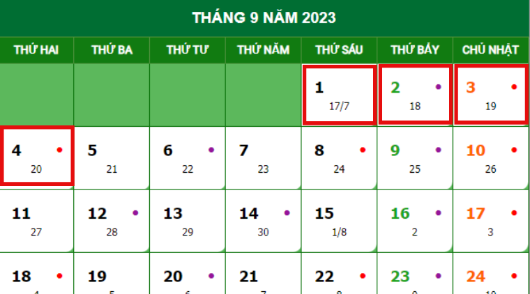 nghỉ lễ 2/9/2023