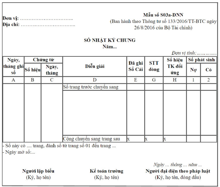 Mẫu Sổ Nhật Ký Chung Theo Quyết định 48