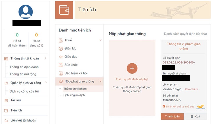 cách đóng phạt giao thông online