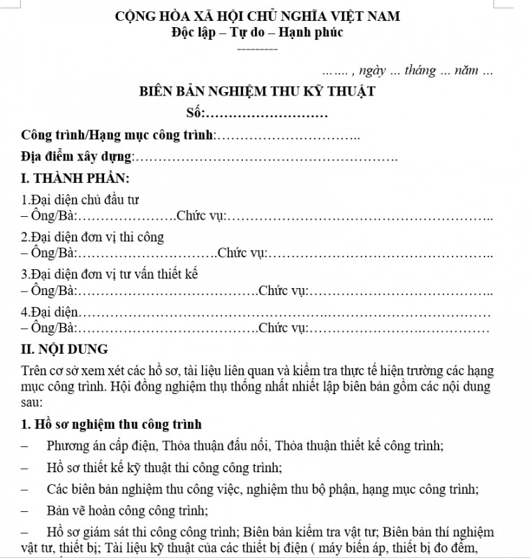 biên bản nghiệm thu kỹ thuật