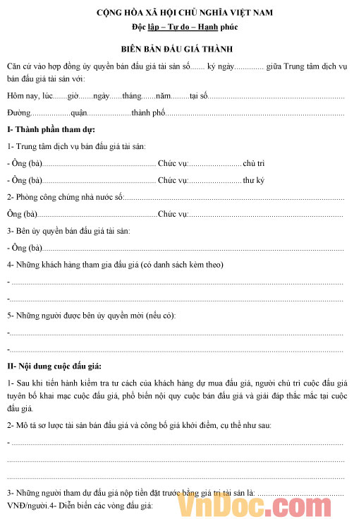 Biên bản đấu giá quyền sử dụng đất