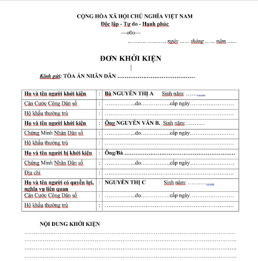 mẫu đơn khởi kiện đặt cọc mua đất