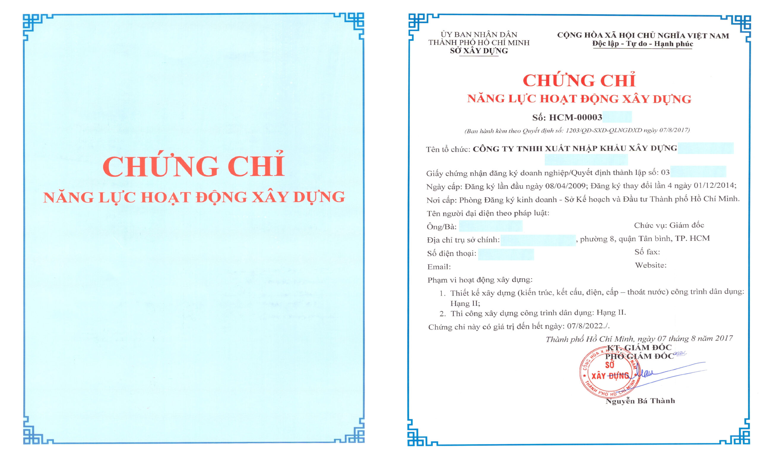 thời hạn của chứng chỉ năng lực xây dựng
