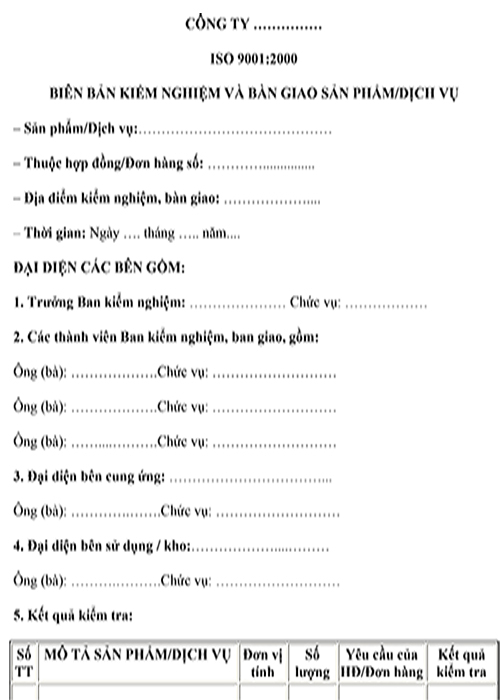 biên bản nghiệm thu sản phẩm