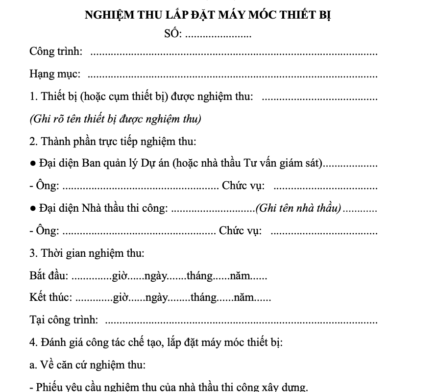 mẫu biên bản nghiệm thu thiết bị