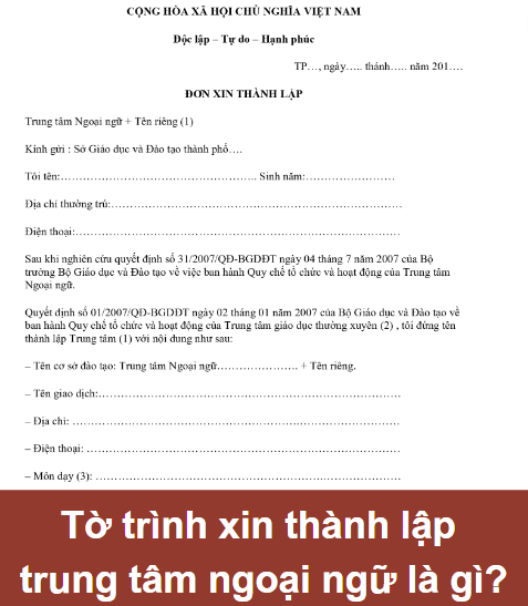 Tờ trình xin thành lập trung tâm ngoại ngữ là gì?